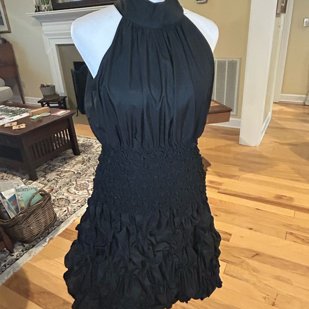 Gracia Elegant Black Halter Women’s Smocked Waist Bubble Hem Dress - Picture 13 of 14